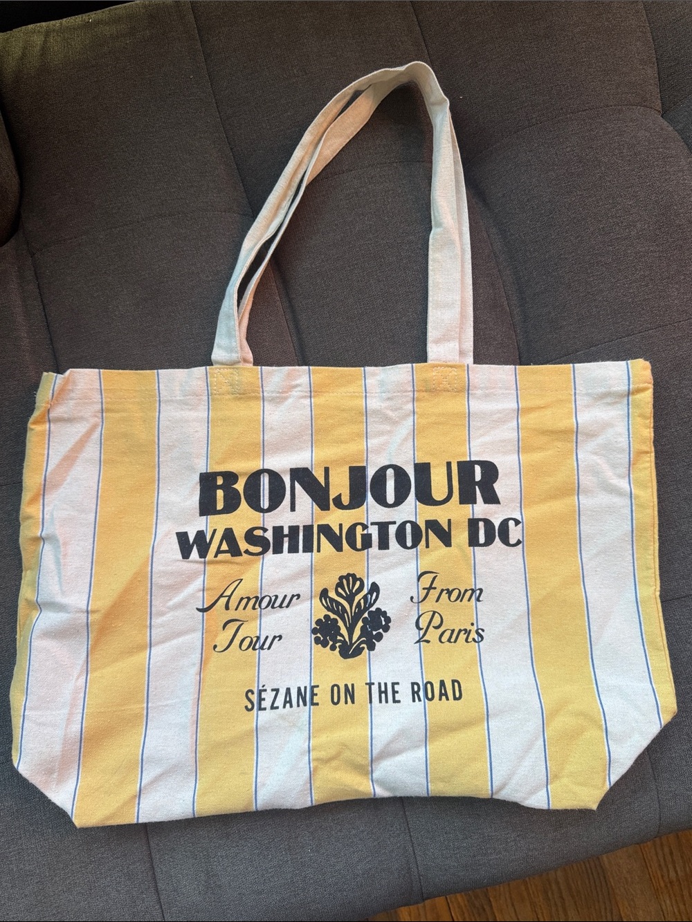 SÉZANE Limited Edition DC Yellow and White Striped 100% Cotton Tote Bag